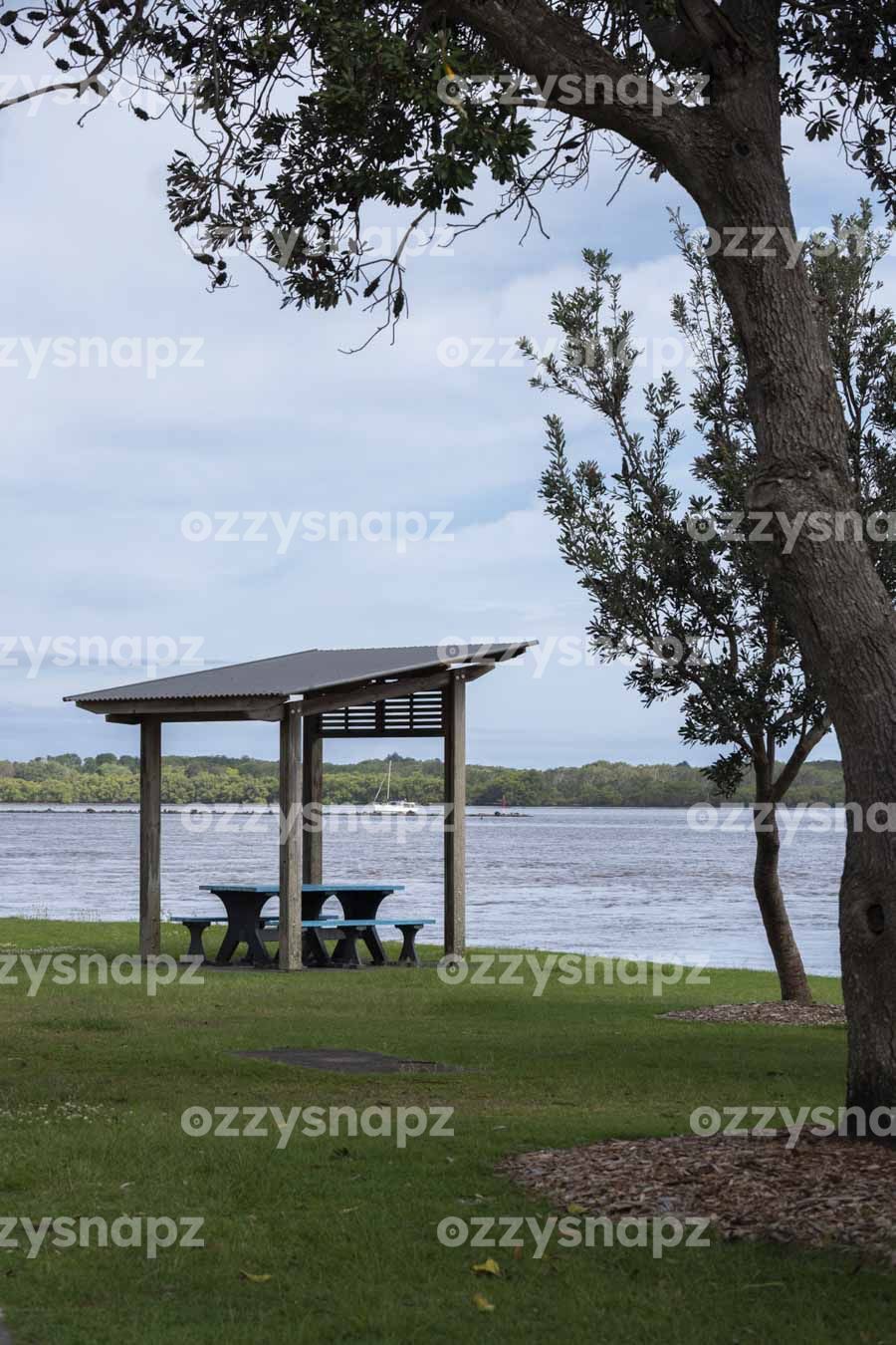Picnic facilities at Regatta Reserve on a cloudy day in Central Ballina - ID: 221175 Picnic facilities at Regatta Reserve on a cloudy day next to Richmond River in Ballina, Norther rivers region, New South Wales. Digital & Downloadable Image.