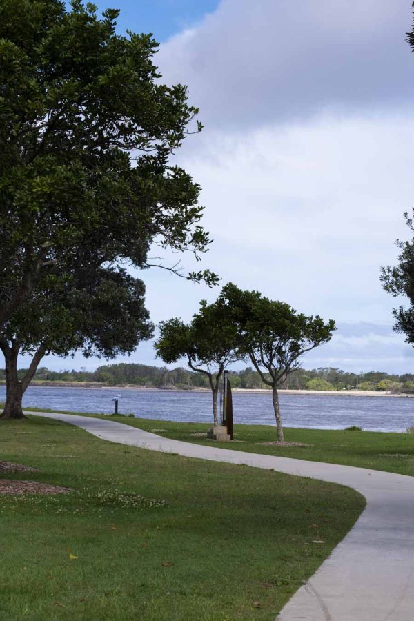 Cloudy day at Regatta Reserve, part of the Historic Ballina Riverfront walk in Central Ballina, Northern Rivers Region, New South Wales. Digital & Downloadable Image.