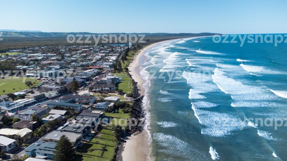 Aerial view of Lennox Head Beach facing North