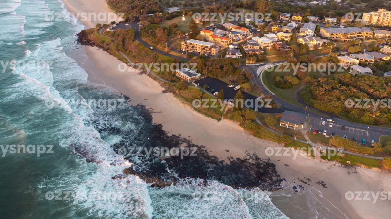 ozzysnapz_221302_low Bird's eye view of Shelly Beach in East Ballina with this stunning aerial shot during sunrise.