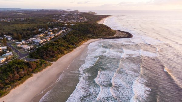 Breathtaking digital stock image of a stunning sunrise over Shelly Beach and Black Head lookout in East Ballina. Download now!