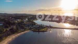 Aerial view that captures the beauty of Shaws Bay in Ballina from above during sunrise
