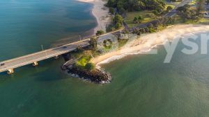 Stunning drone shot of Gawandii Beach and the iconic Missingham Bridge.