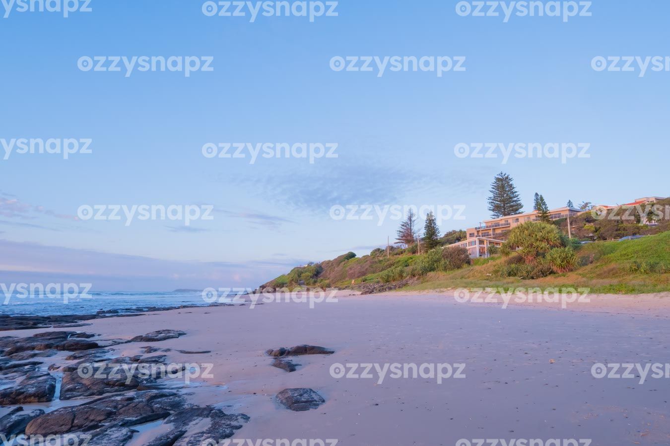 ozzysnapz_221342_low tranquil sunrise at Shelly Beach in East Ballina with the Shelly Beach Cafe nestled among the lush greenery.