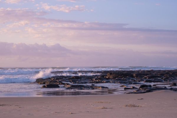 Soothing sound of waves crashing onto the rocks during sunrise at Shelly Beach in East Ballina.