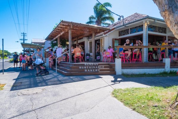 Download this vibrant stock image of the Sunday Sustainable Bakery in Byron Bay's town centre. Perfect for food and travel websites or social media posts.