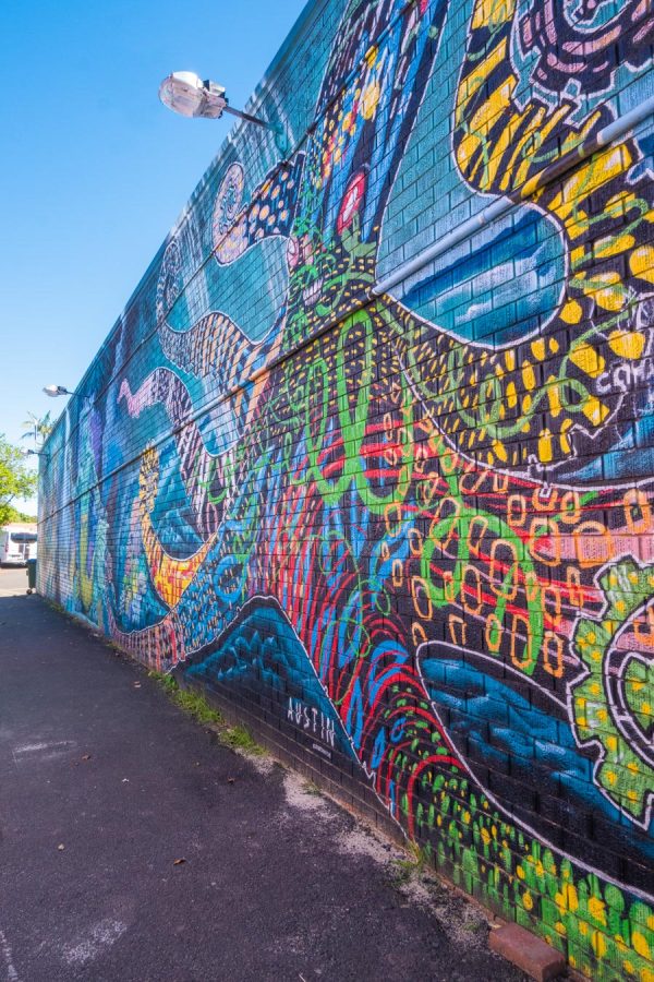 Download this vibrant stock image of a colourful graffiti wall in a Byron Bay alleyway. Explore Byron Bay's art and culture scene.