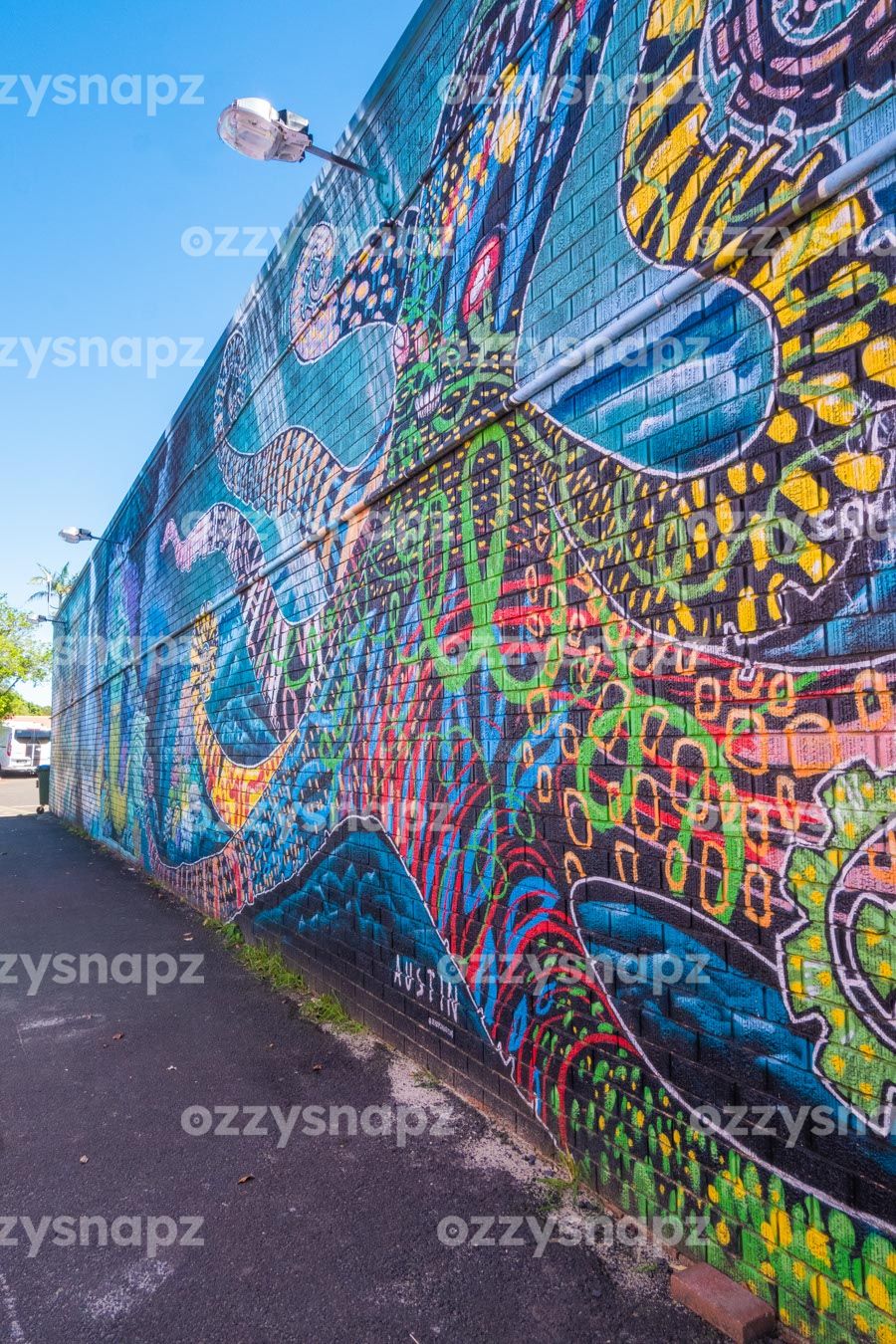 ozzysnapz_221401_low Download this vibrant stock image of a colourful graffiti wall in a Byron Bay alleyway. Explore Byron Bay's art and culture scene.